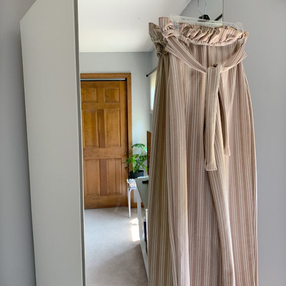 Beige / White Wide Leg Pants